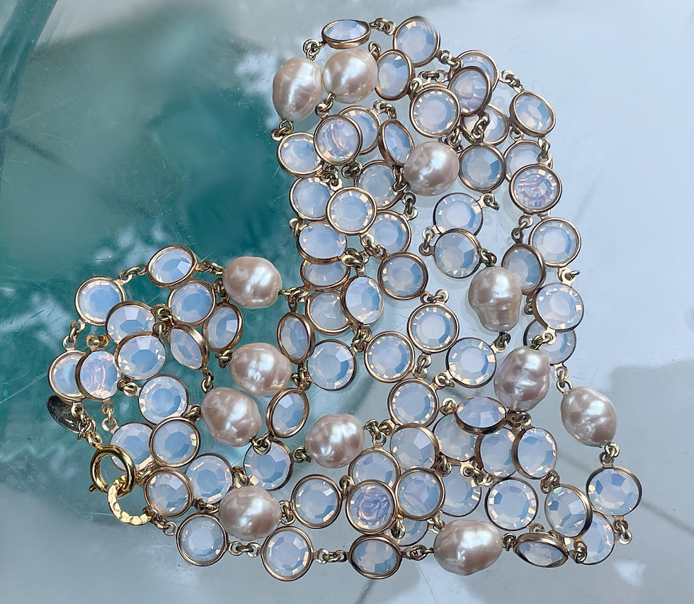 Thumbnail: Vintage CHANEL White Opal Crystal Sautoir with Gripoix Glass Baroque Pearls