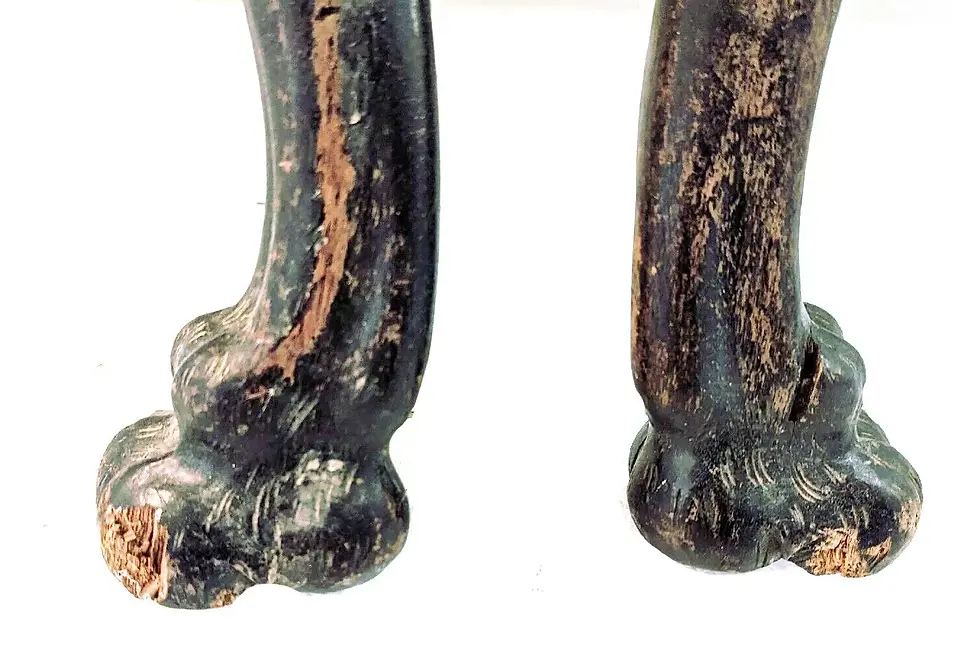 Thumbnail: 17th C Antique Pair Carved Oak Ebonized GRIFFIN Gargoyle Lion Leg Feet Pedestal
