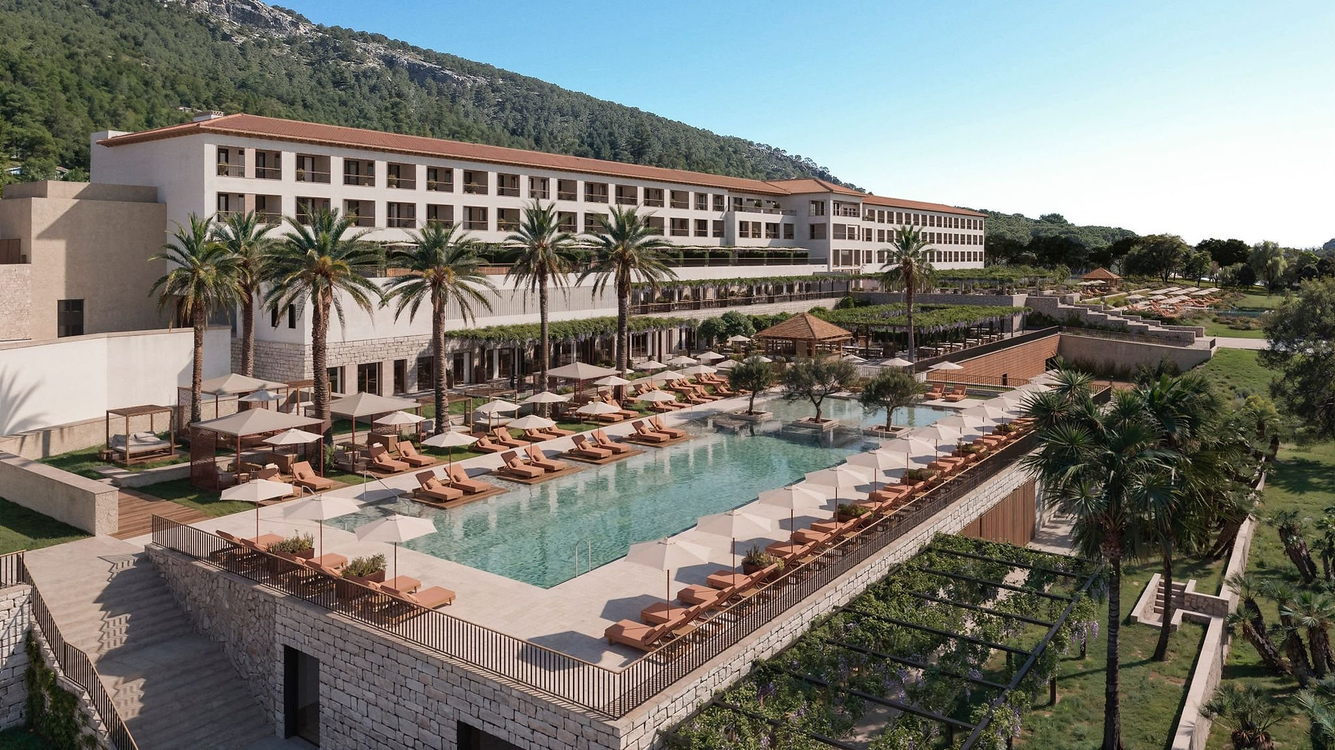 Four Seasons Mallorque : Nouvel hôtel vue de haut avec piscine et chambres