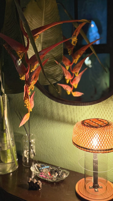 Handcrafted table lamp and botanical details inside The Greenhouse Residence