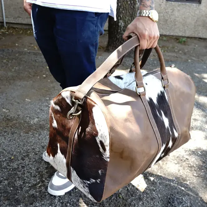 Thumbnail: Cowhide with Leather Weekender Duffel Carry On Bag