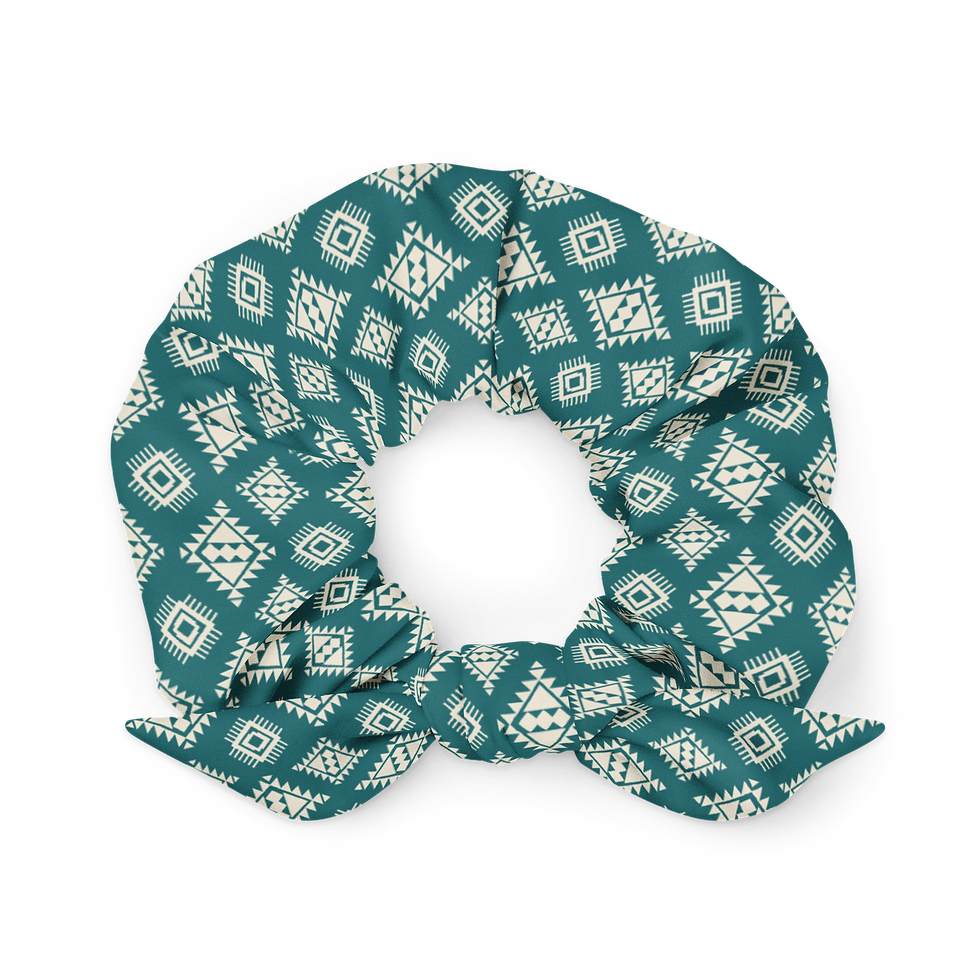 Teal Aztec Pattern Recycled Scrunchie