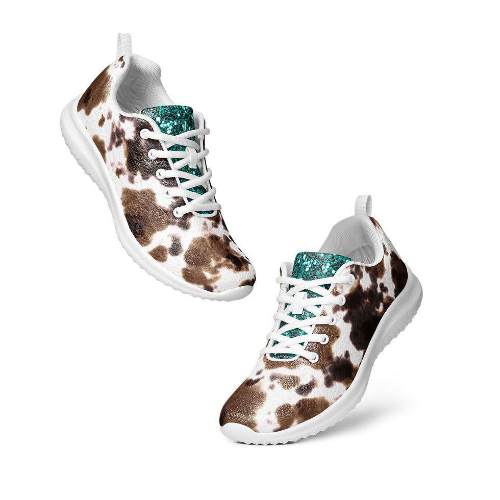 Thumbnail: Watercolor Cowprint and Teal Glitter Women’s Tennis Shoes