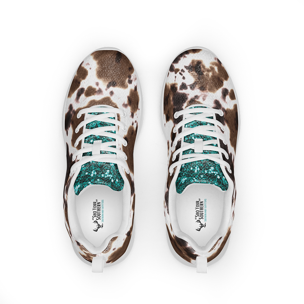 Watercolor Cowprint and Teal Glitter Women’s Tennis Shoes