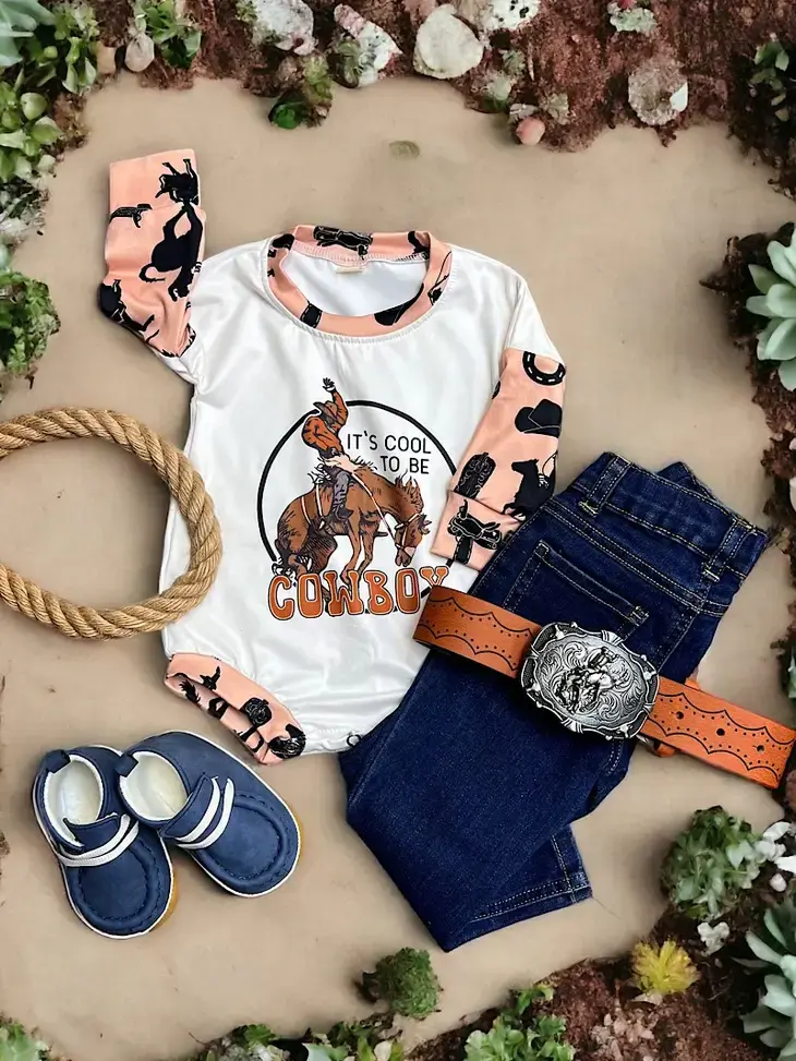 "IT'S COOL TO BE A COWBOY" PRINTED ONESIE