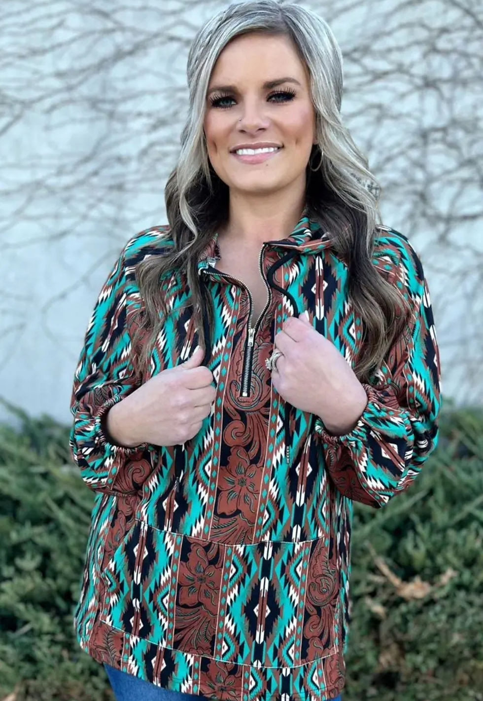 Oversized Western Tooled Pullover w/ Hood