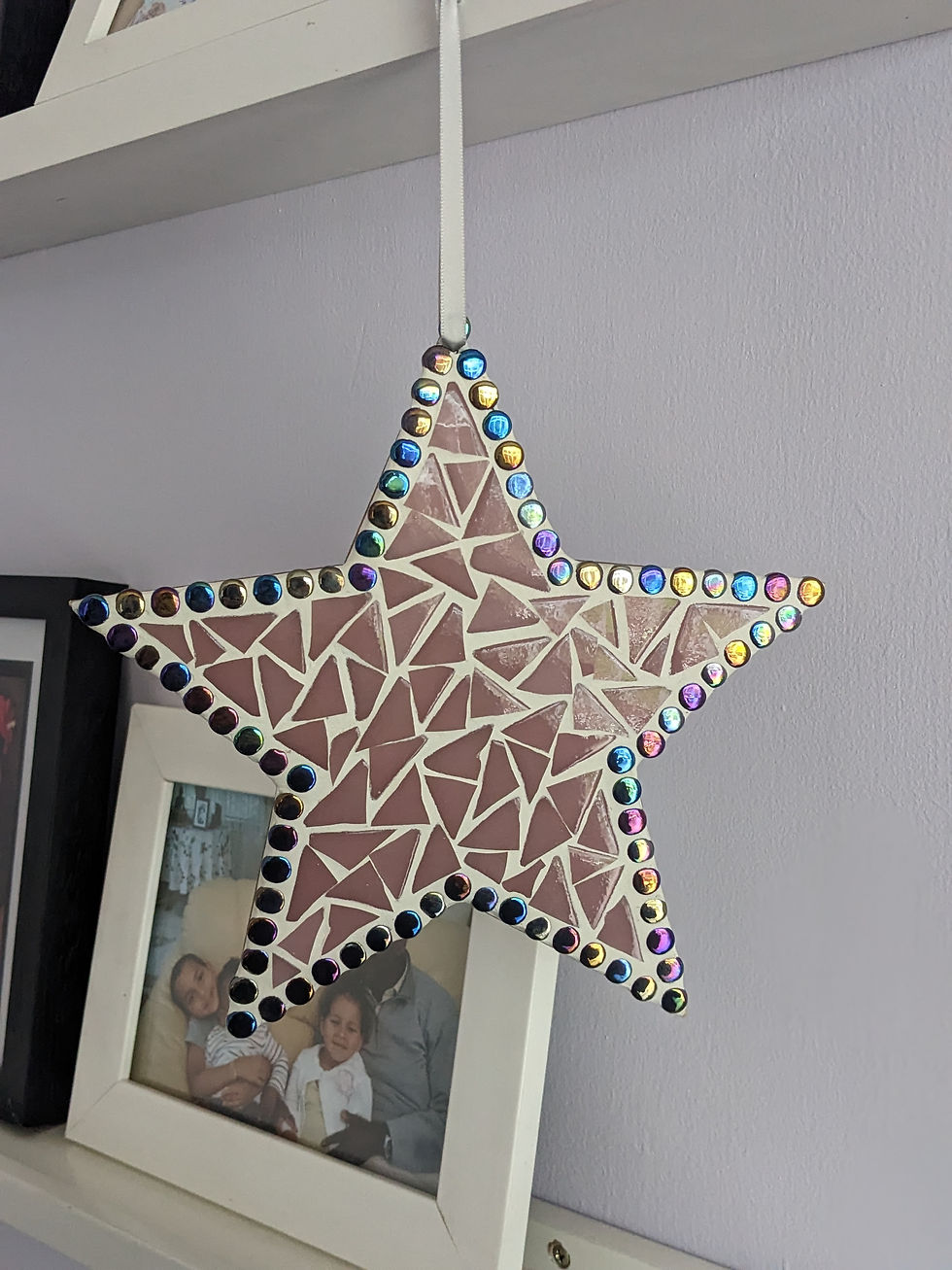 Thumbnail: Pink and Black Iridescent Dots Hanging Star Mosaic Kit