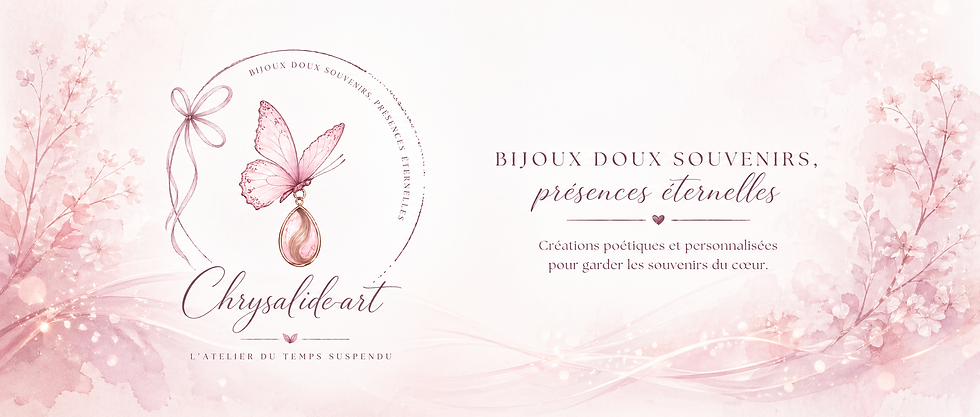 bannière chrysalide-art, logo et bijou mèche de cheveux ou poils d'animal souvenir personnalisé