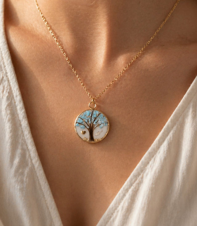 collier avec cheveux en forme d'arbre de vie