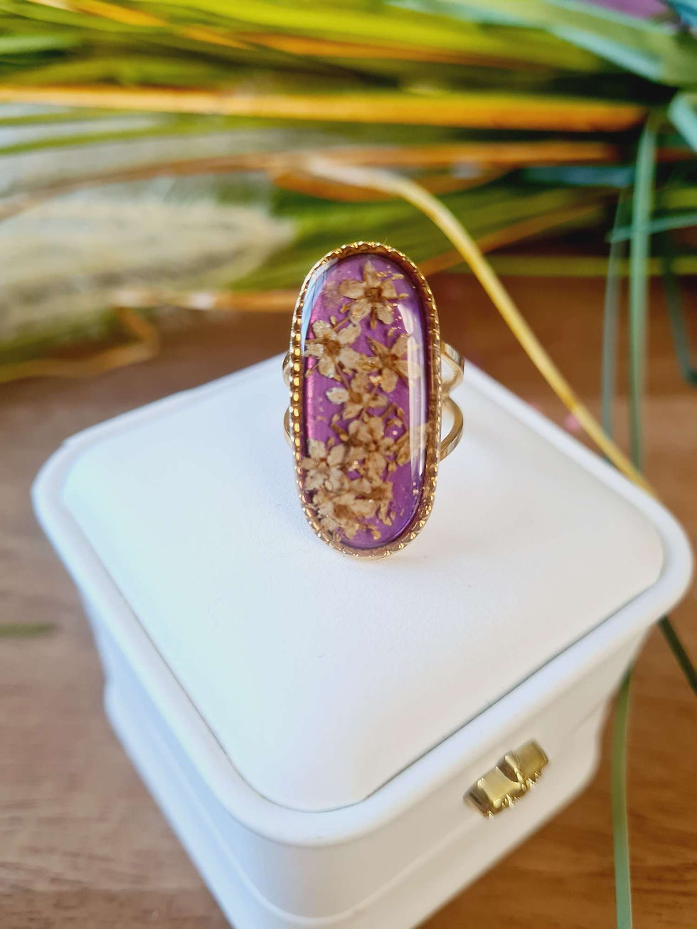bague fantaisie fleurs séchées femme