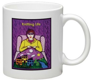 Art: Knitting Life is displayed as printed on a mug. This is a sample of the art-printed product created by Sharon Bourque.
