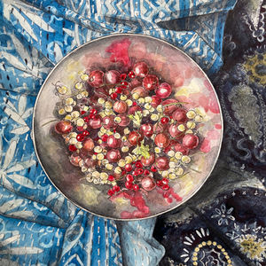 llustration of metal bowl with summer berries
