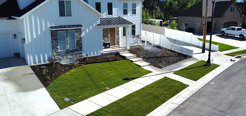 image of front yard, green well maintained grass and plants