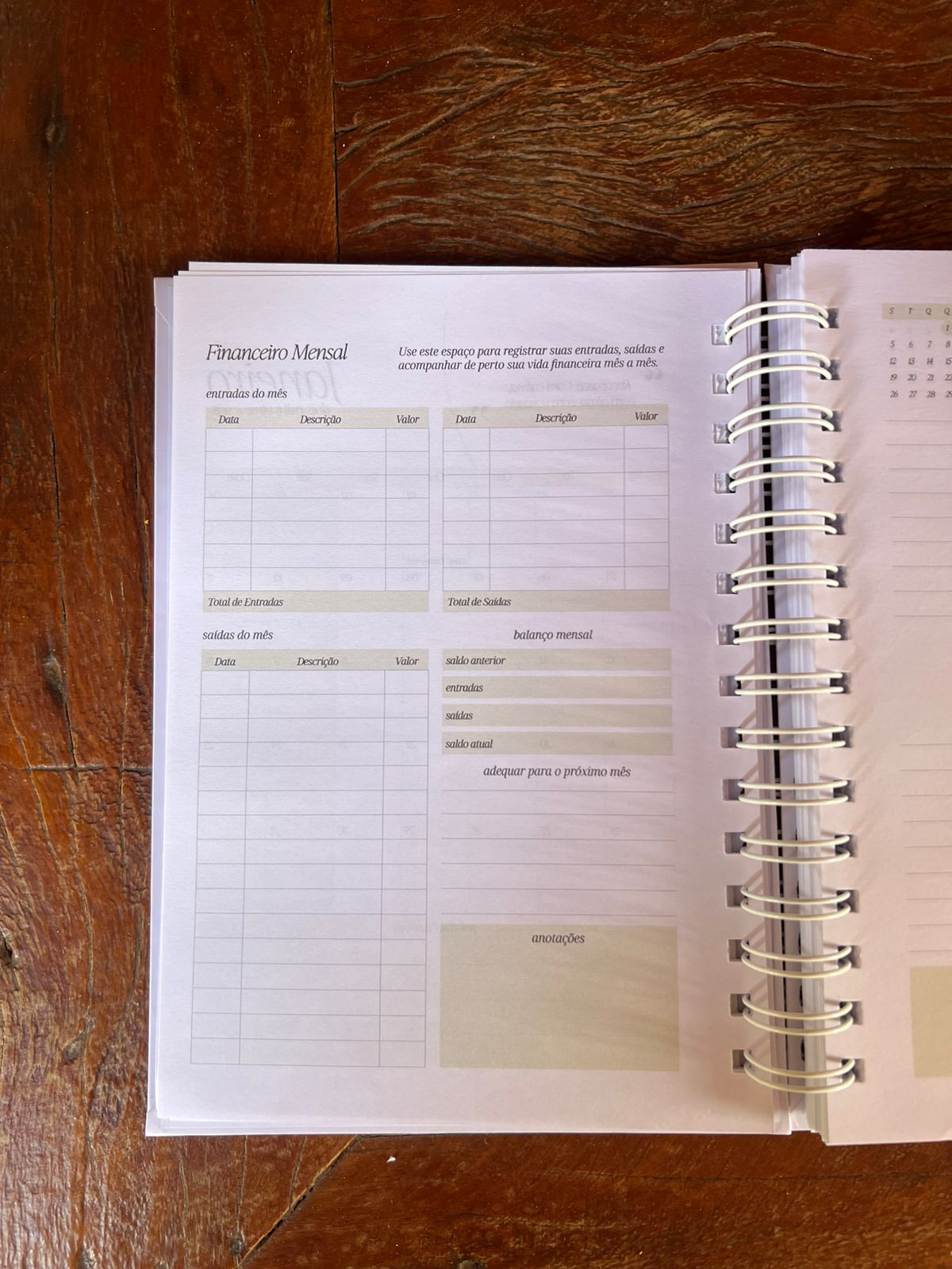 Agenda Minimalista 2026 — bolso plástico interno para guardar documentos