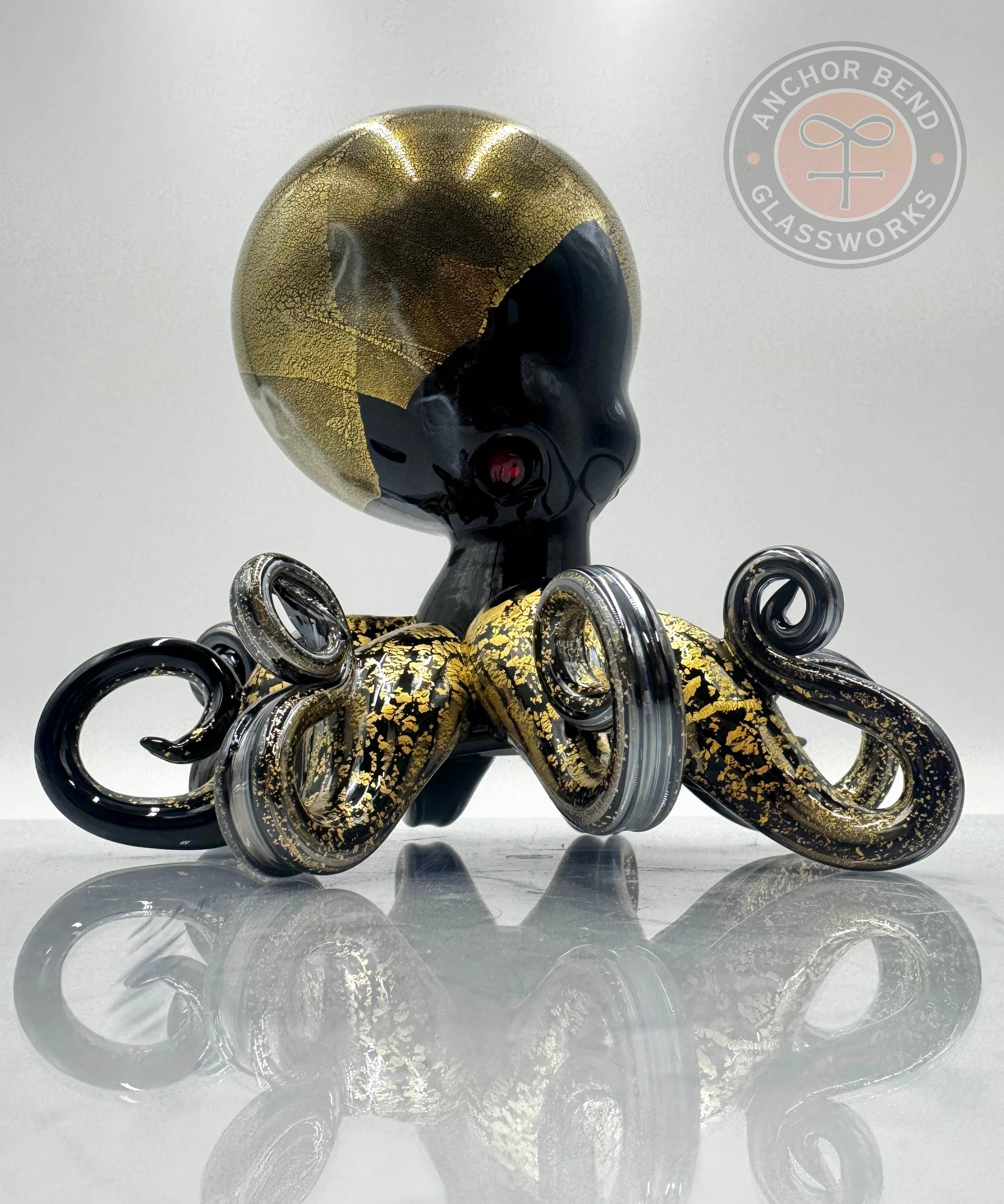 hand blown glass art octopus sculpture gift anchor bend glassworks art newport ri made in usa Black Gold Leaf