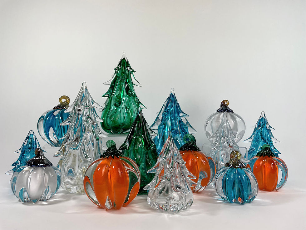 hand blown glass christmas tree sculpture gift decoration pumpkin anchor bend glassworks art glass seasonal forest