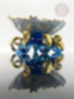 cobalt blue hand slumped glass accent bowl with silver and gold leaf made in Newport RI USA sculpture octopus