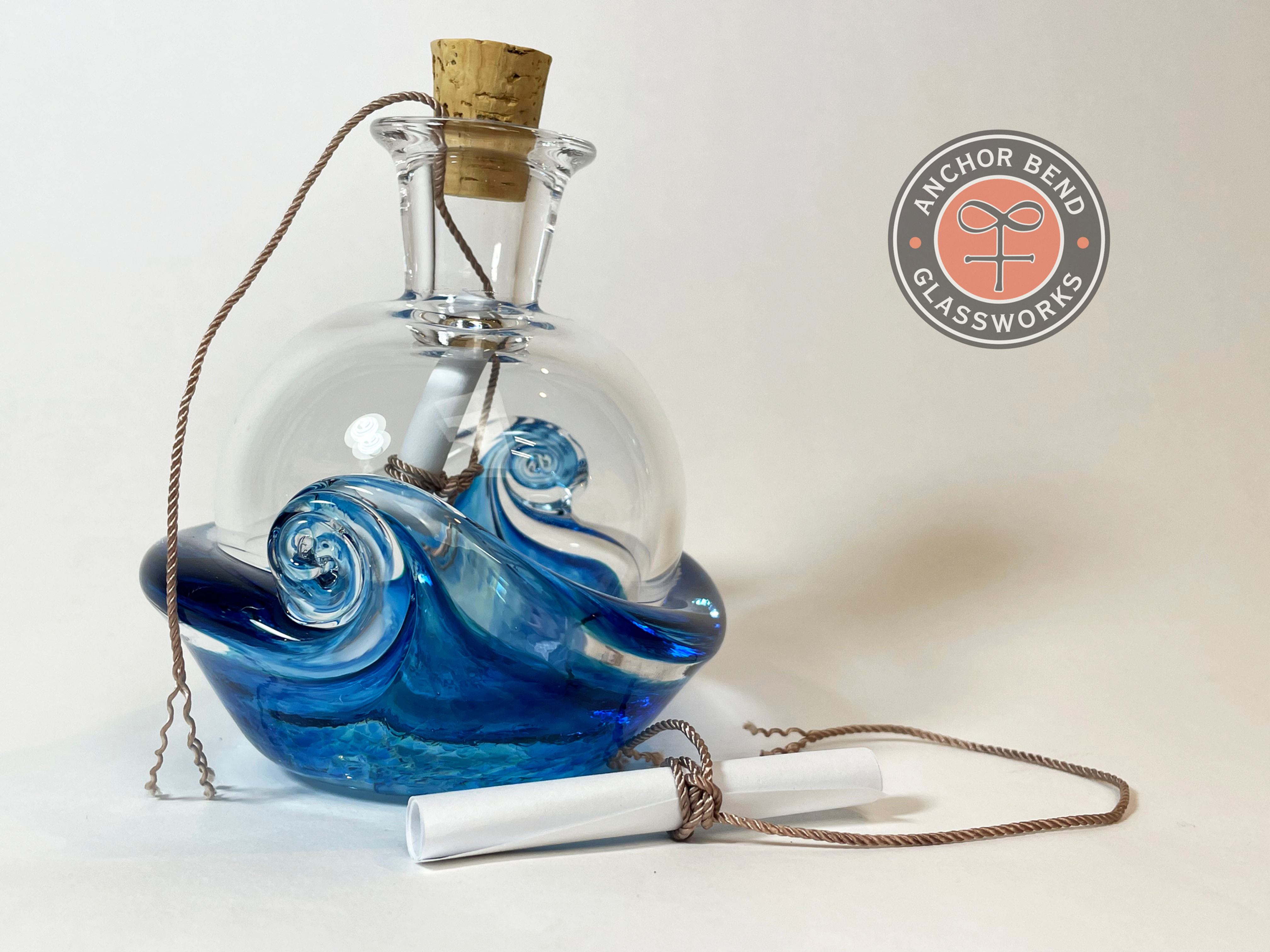 hand blown glass message bottle sculpture anchor bend glass gift vase made in usa