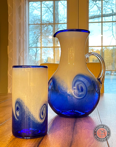 Cobalt Wave Pitcher and 4 Tumbler Set | anchor