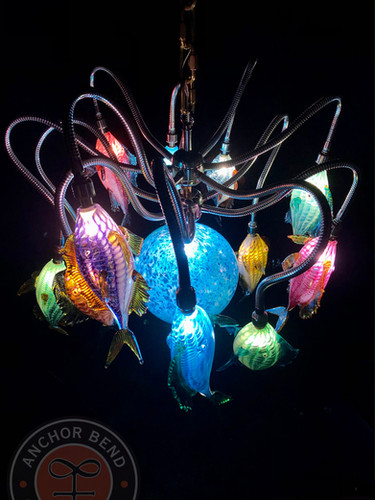 chandelier made with fish hooks and lanterns Fish Chandelier