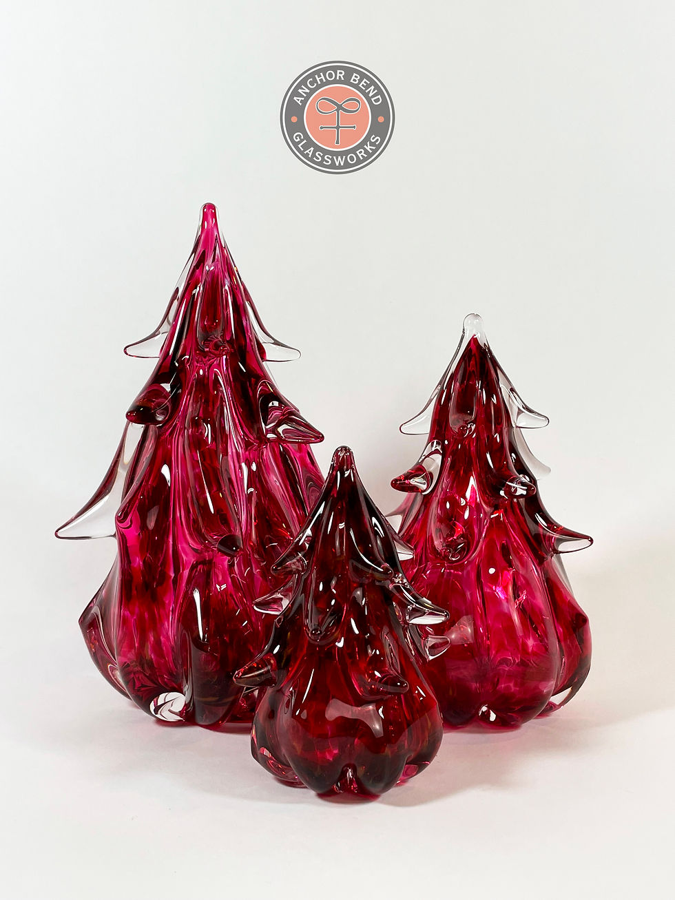 Thumbnail: hand blown glass christmas tree sculpture gift decoration made in america anchor bend glassworks art glass seasonal forest