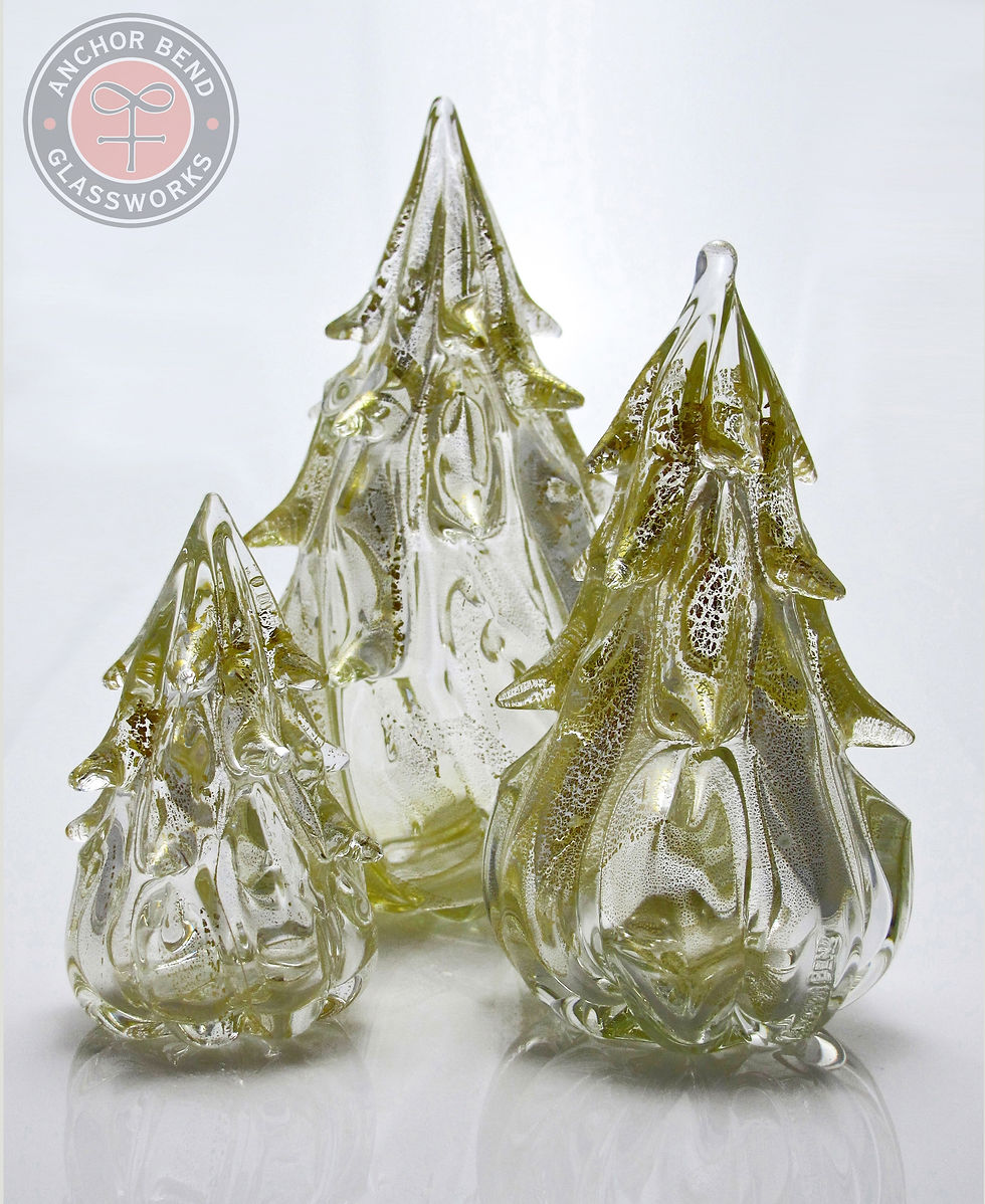 Thumbnail: hand blown glass christmas tree sculpture gift decoration made in america anchor bend glassworks art glass seasonal forest