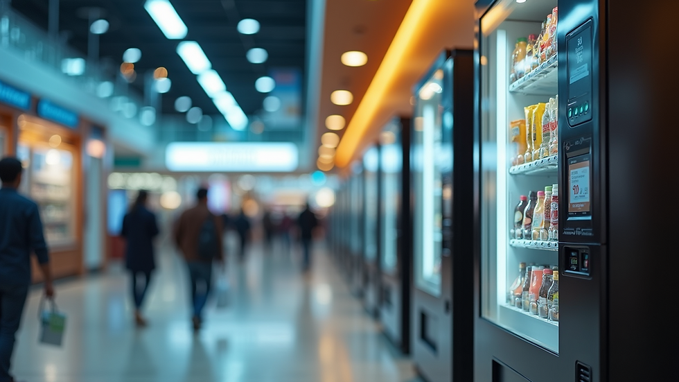 Eye-level view of vending machine in a busy shopping mall