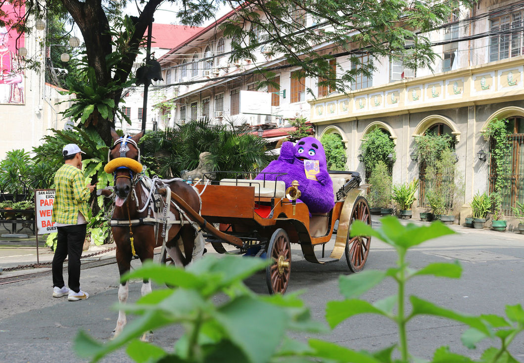McDonald's Grimace spotted, birthday, party, celebration, PR stunt, public appearance, Intramuros, Kalesa, Manila, Philippines