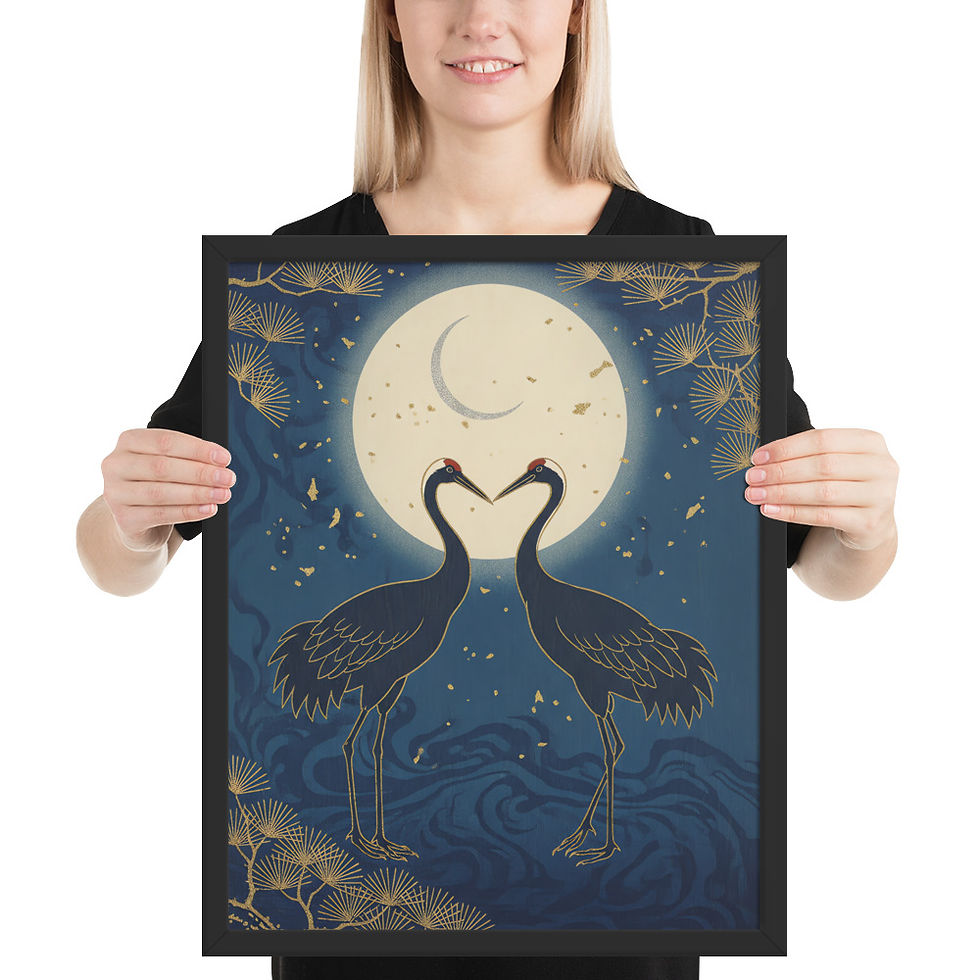 Thumbnail: Pair of Cranes Under Moonlight Gold Art Print