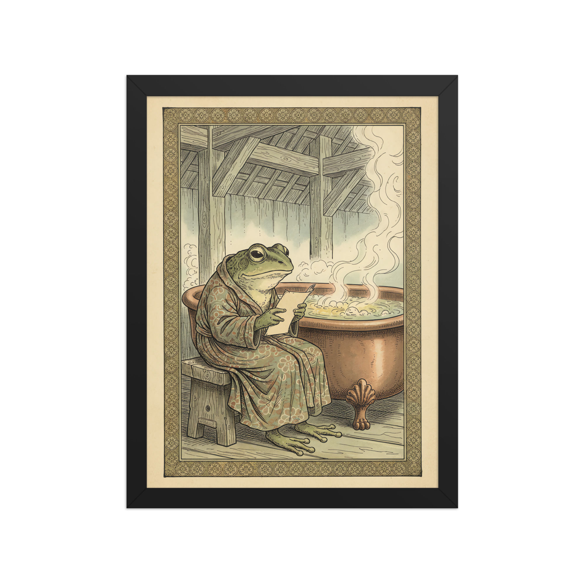 Educated Frog in the Bathhouse Japanese Art Print