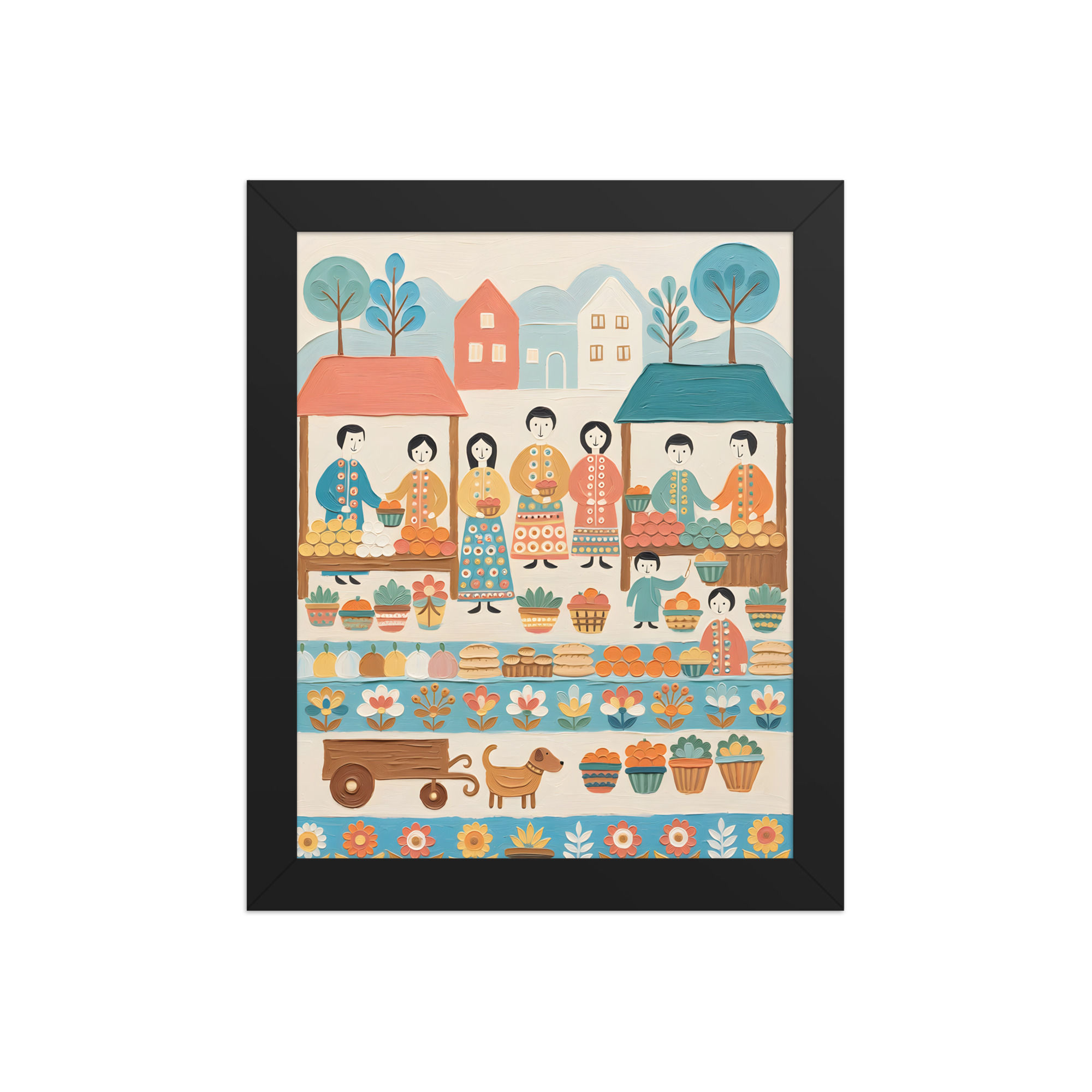 Folk Town Market Art Print
