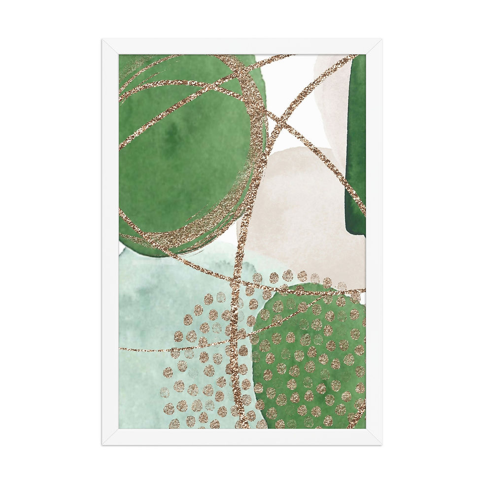 Thumbnail: Verdant Collage Framed Print — Green & Gold Botanical Montage  