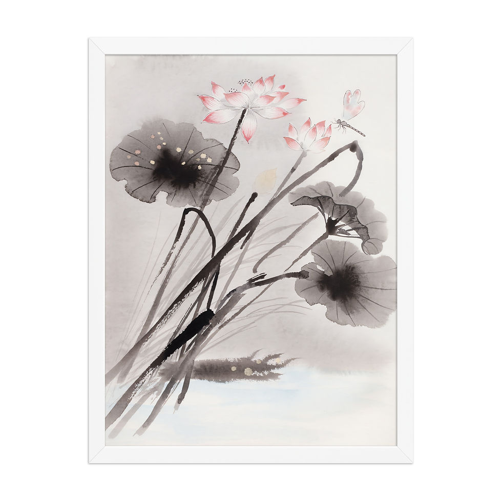 Thumbnail: Sumi e Ink Style Flowers Framed Wall Art