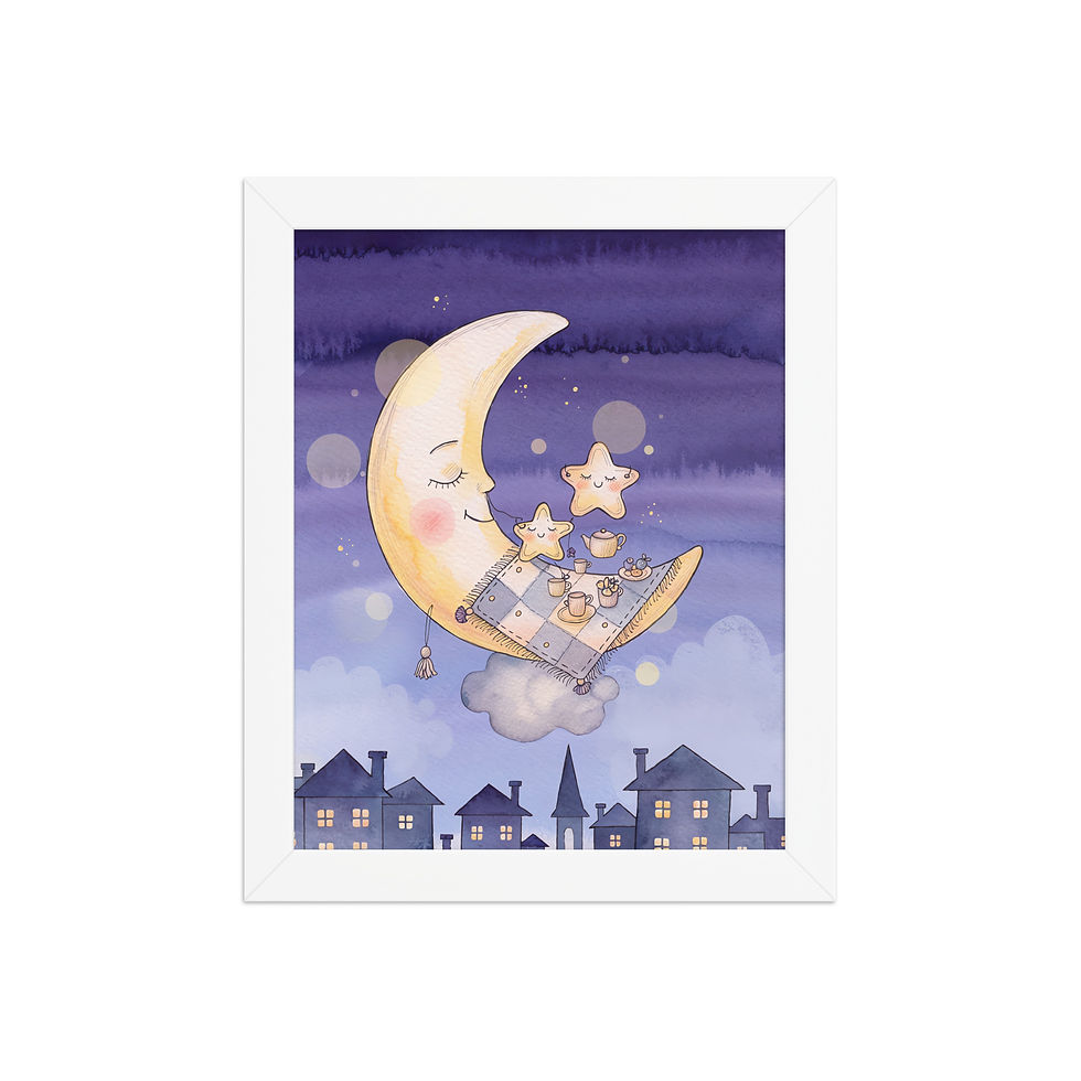 Thumbnail: Sleepy Moon Cute Town Nursery Art Print