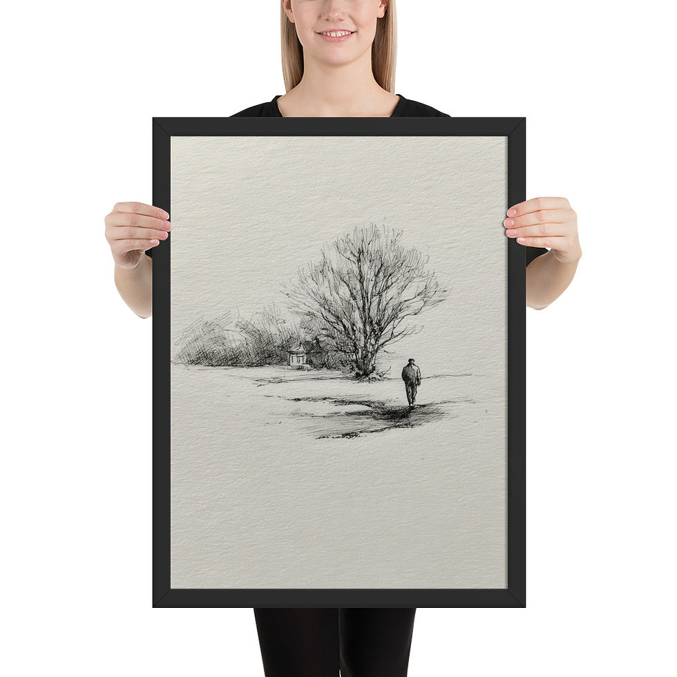 Thumbnail: Winter Tree and Figure Sketch Print | Minimalist Landscape Wall Art Monochrome