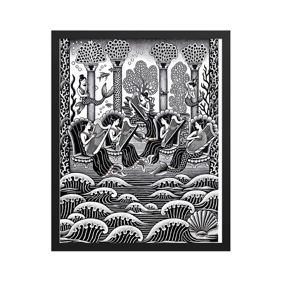Thumbnail: Mermaid Court Linocut Style Bedroom Print