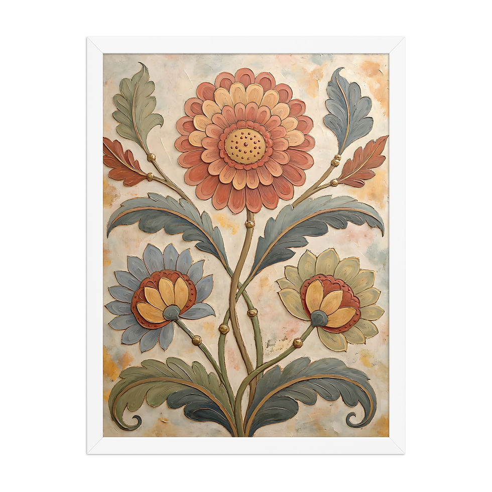 Thumbnail: Boho Flowers Folk Style Framed Art Print