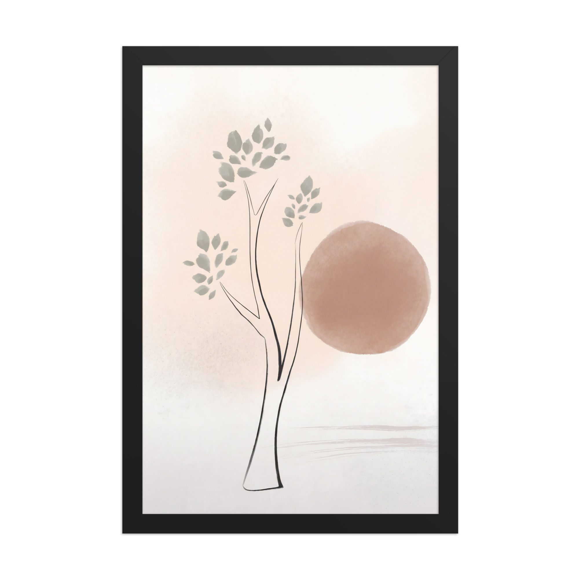 Minimalist Tree and Sun Framed Contemporary Mega Print