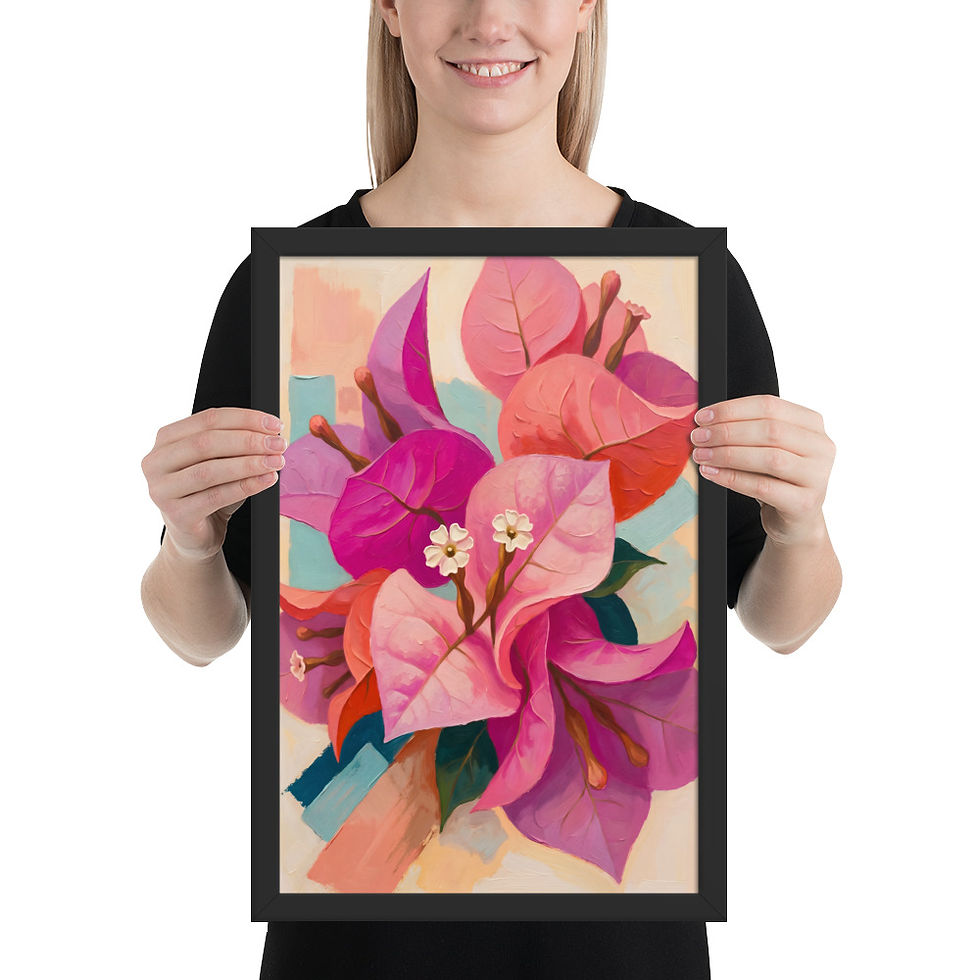 Thumbnail: Bougainvillea Flowers on Muted Yellow Framed Mega Art