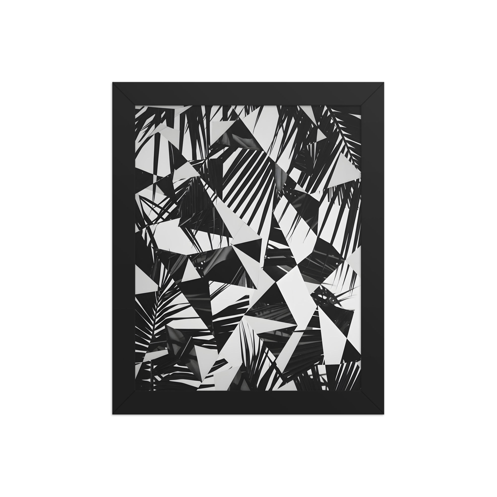 Geometric Palm Frond Monochrome Framed Poster