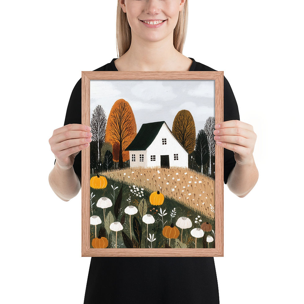 Thumbnail: Cottage on a Hill Gouache Inspired  Art Print 