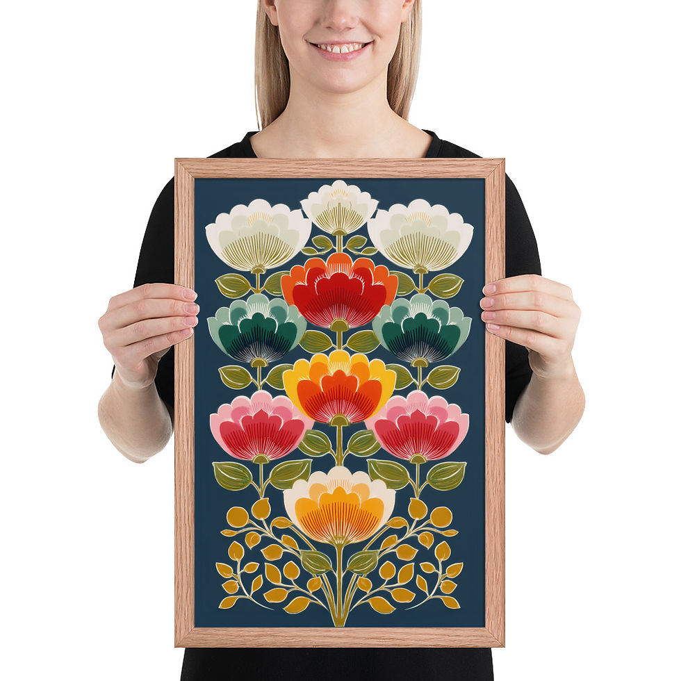 Thumbnail: Scandinavian Style Botanical Wall Art - Folk Design for Home