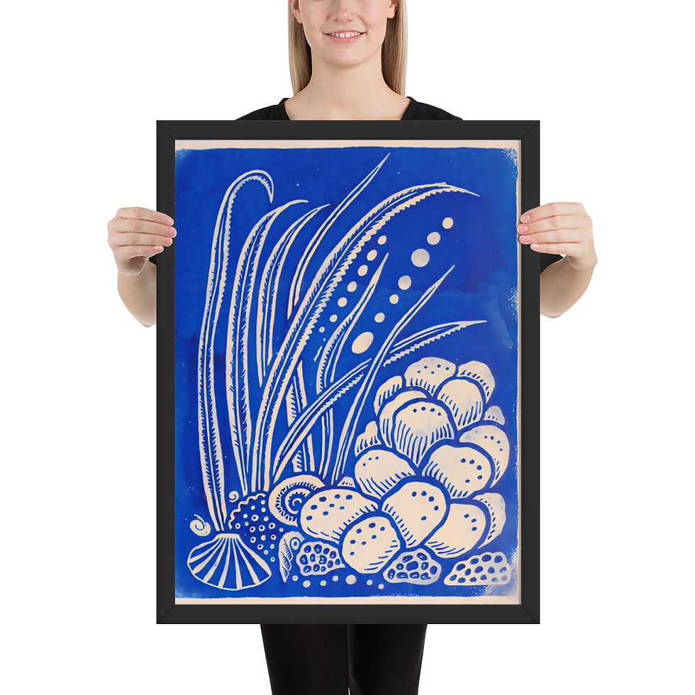 Thumbnail: Coral and Seagrass Simple Coastal Art Print