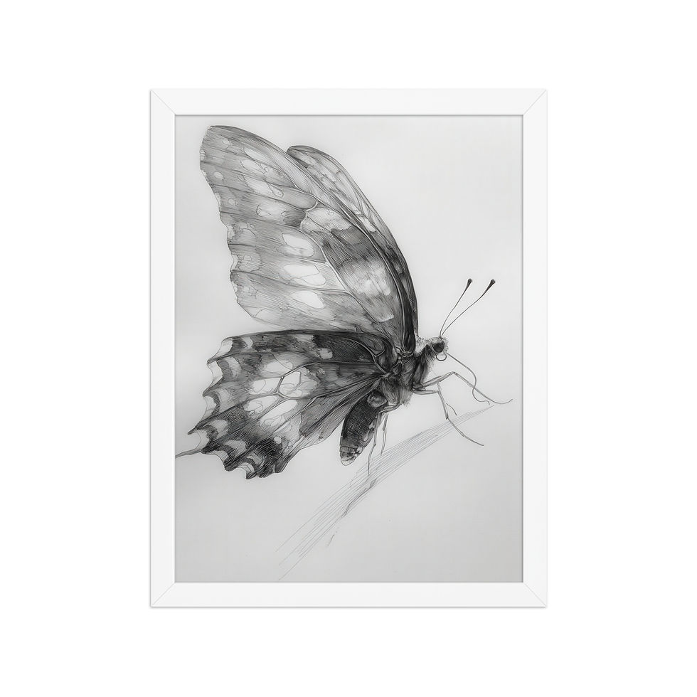 Thumbnail: Delicate Butterfly Sketch Print | Minimalist Insect Wall Art Monochrome Framed