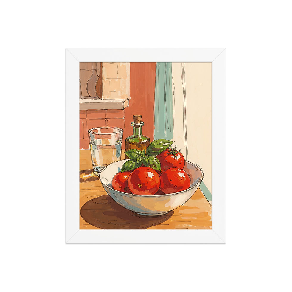 Thumbnail: Tomatoes and Oil Mediterranean Art Print for Kitchen