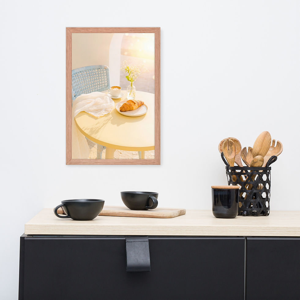 Thumbnail: Sunlit Terrace — Croissant & Coffee Framed Food and Drink Print
