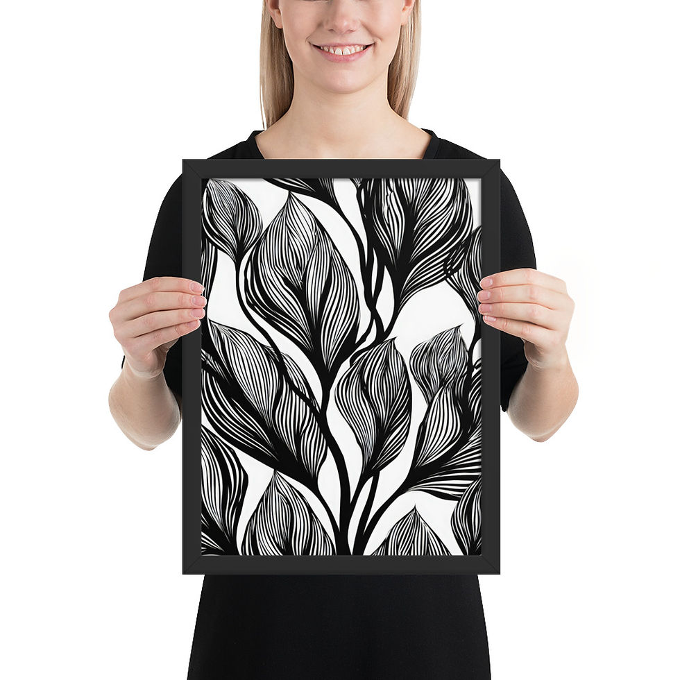 Thumbnail: Leaves Black & Beige Abstract Wall Art Print 
