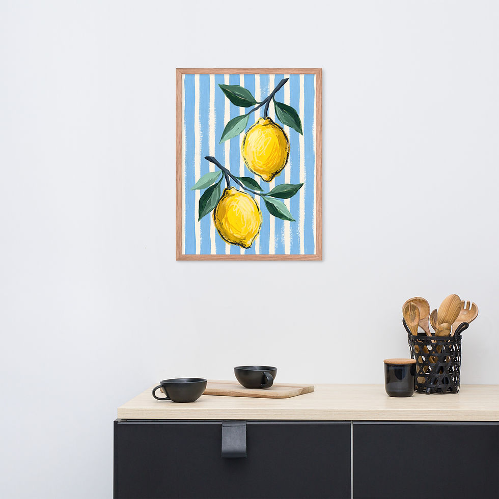 Thumbnail: Lemons on Stripes Framed Kitchen and Restaurant Mega Print