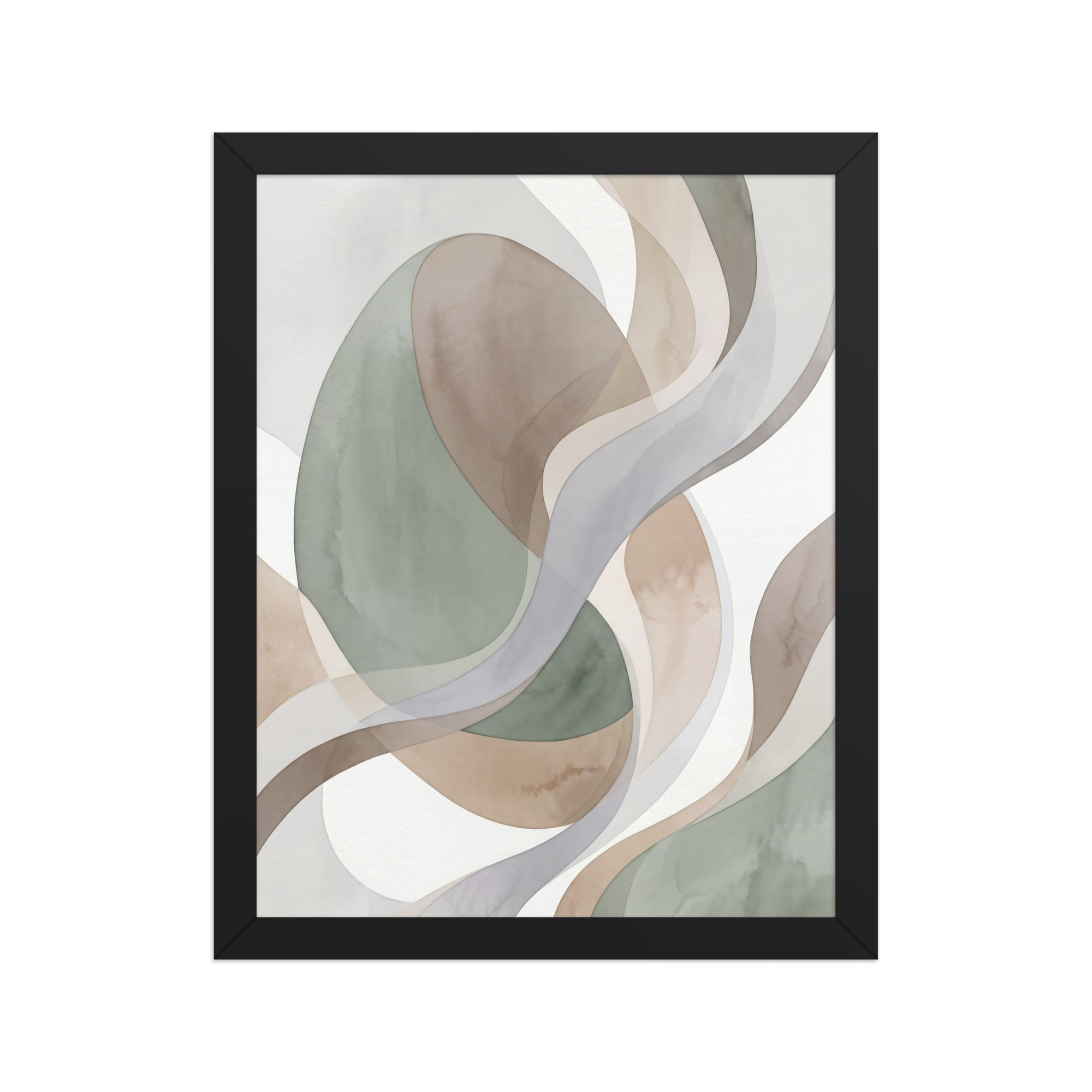 Abstract Watercolor Curves Framed Art: Earthy Modern Wall Decor Print