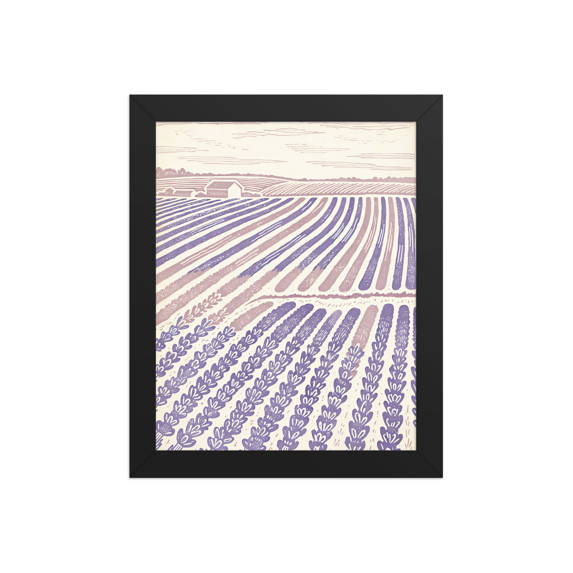Lavender Fields Linocut Style Wall Art